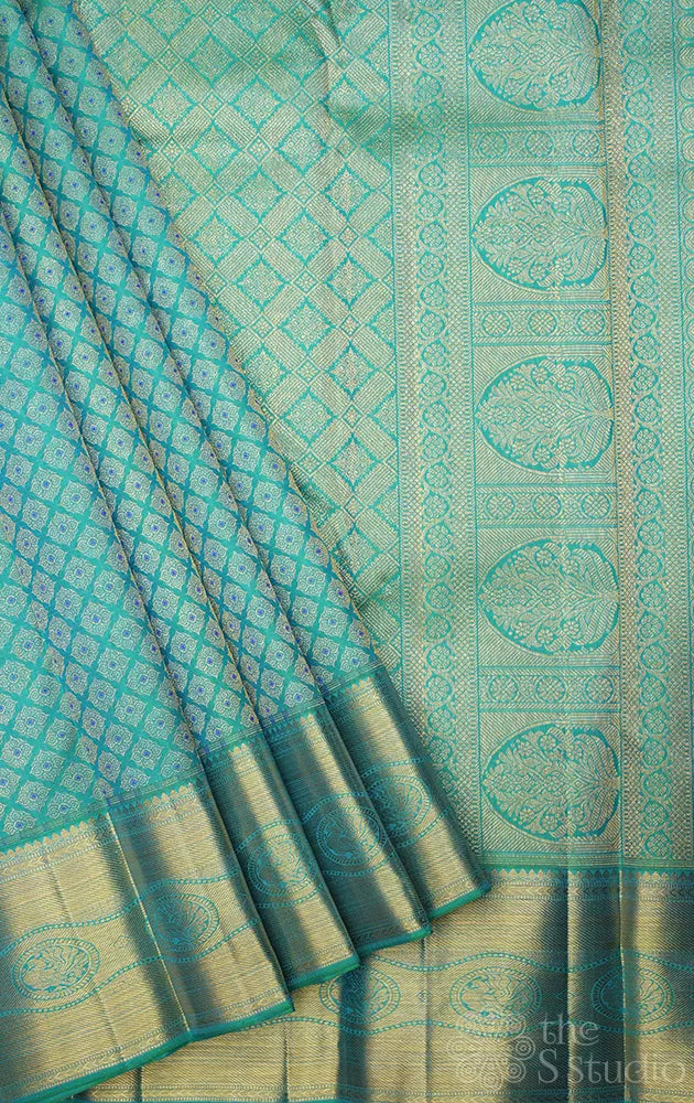 Sea green kanchipuram silk saree with all over design