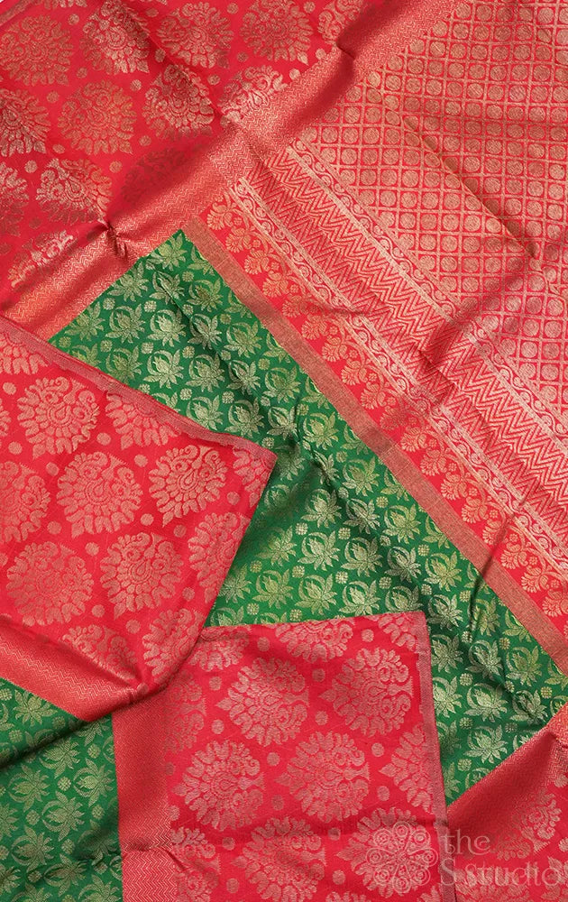 Dark green kanchi silk saree with red big border