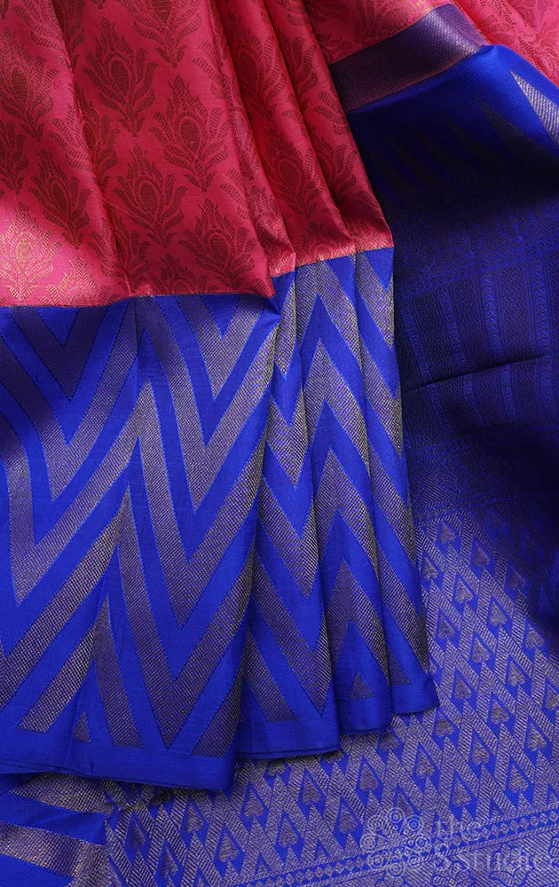 Rose kanchi silk saree with royal blue border
