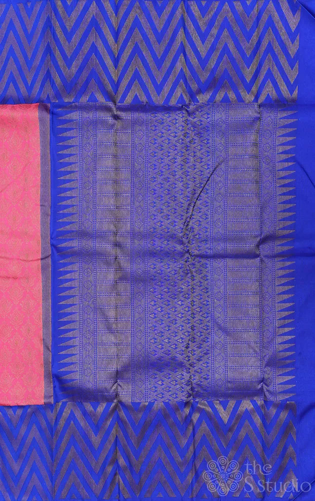 Rose kanchi silk saree with royal blue border