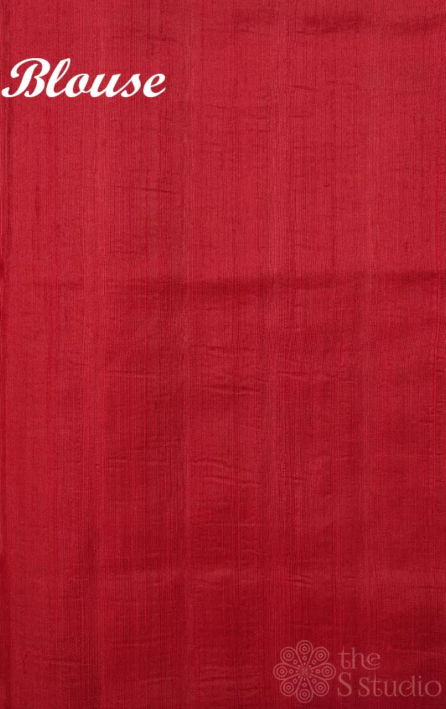 Maroon patola raw silk saree with ikat woven border