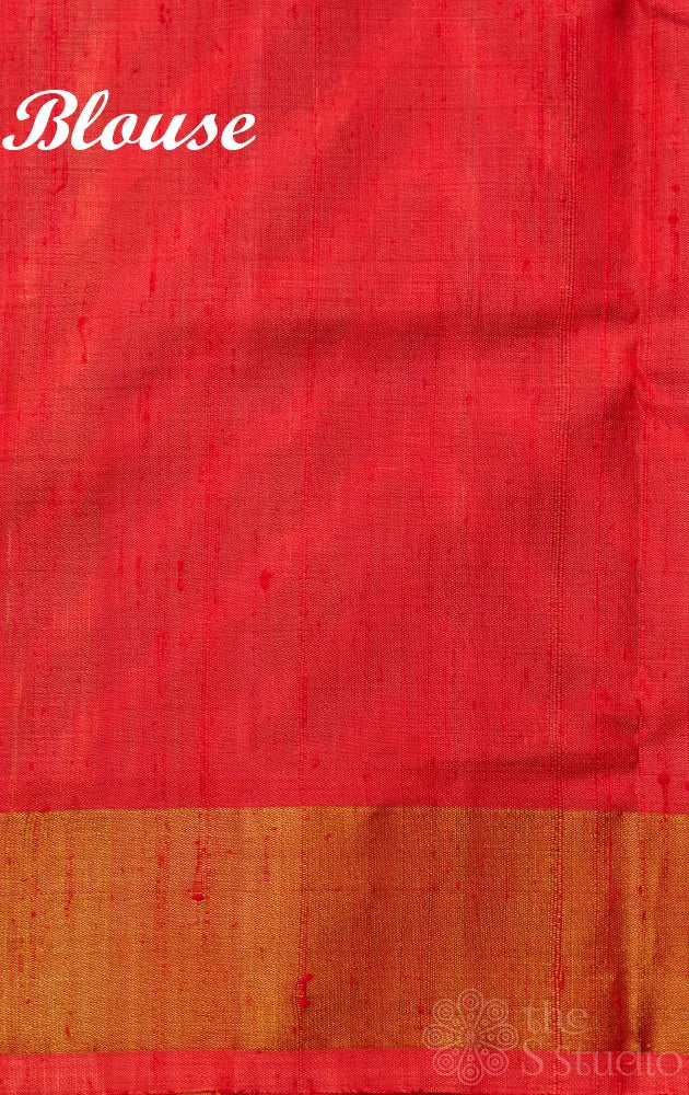 Green and peach chevron woven pattern patola raw silk saree