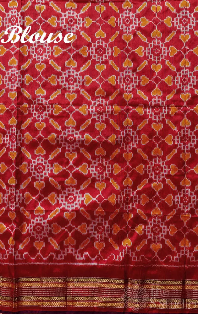 White ikkat silk saree with madhubani hand painting