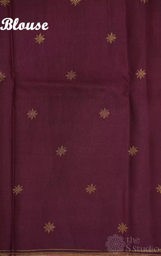 Lotus pink kanjivaram silk saree with prints and a deep maroon pallu