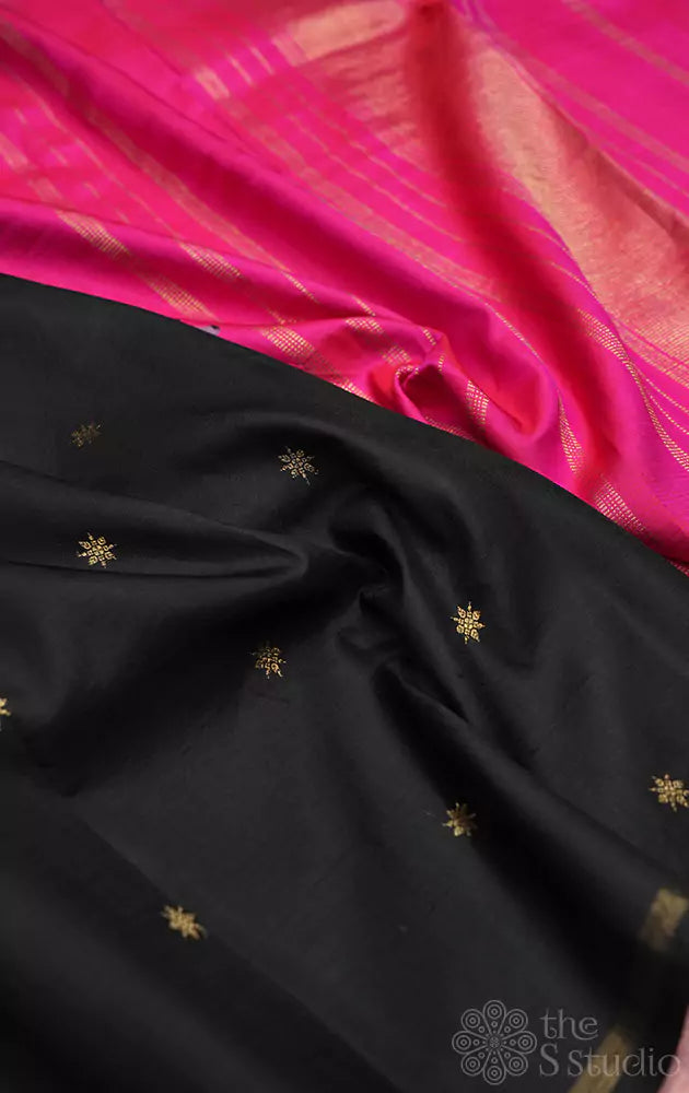 Rani pink printed reversible half and half kanchi silk saree                                     (Pre-order available)