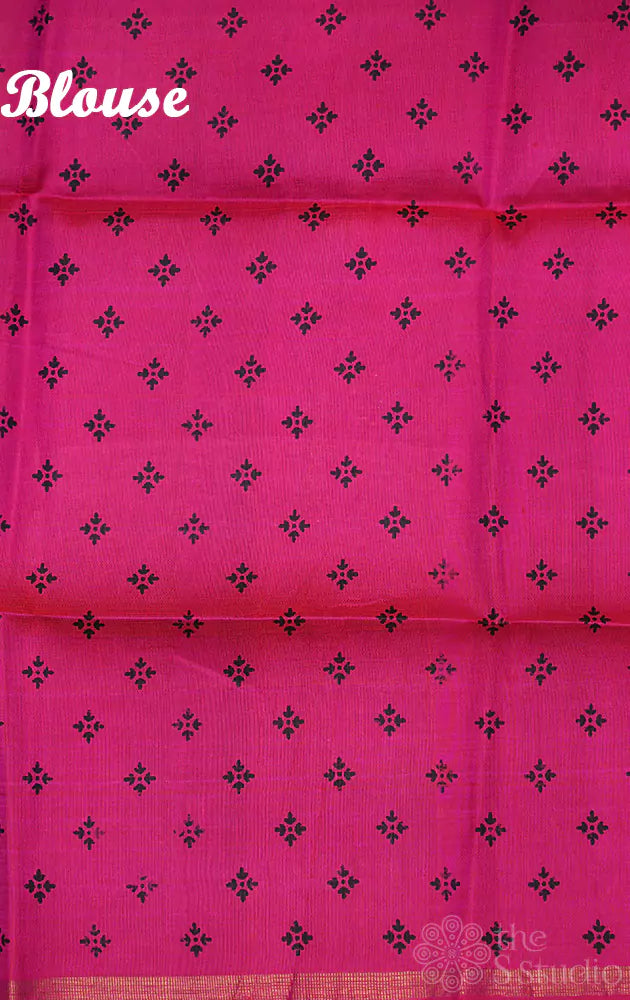 Rani pink printed reversible half and half kanchi silk saree                                     (Pre-order available)