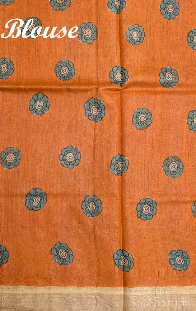 Lavendar tussar kalamkari hand painted saree with floral designs