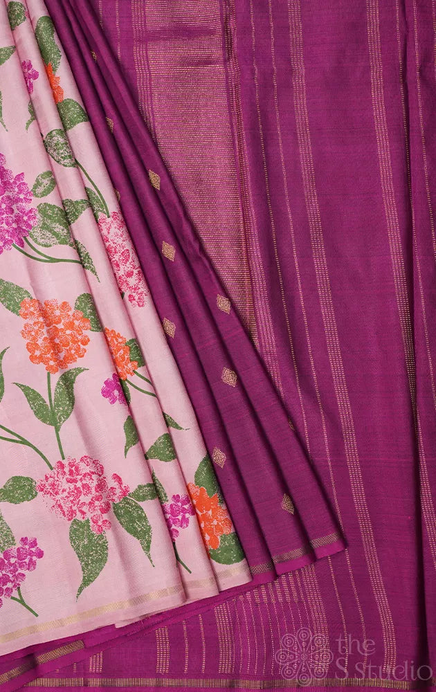 Light pink and magenta half and half reversible kanchipuram silk saree