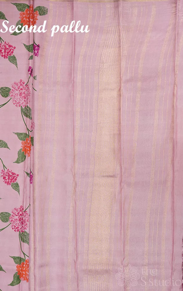 Light pink and magenta half and half reversible kanchipuram silk saree