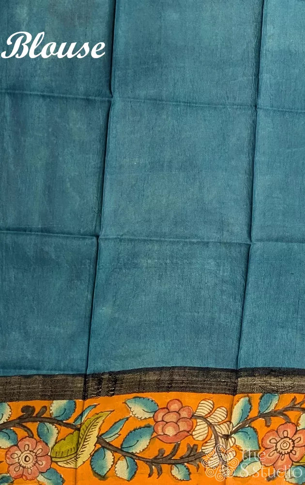 Beige kanchi kalamkari saree with orange border