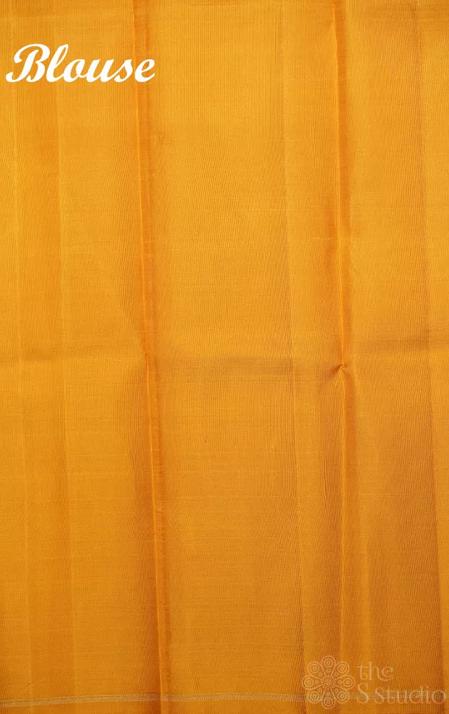 Lavendar digital printed kanchipuram silk saree with mustard pallu