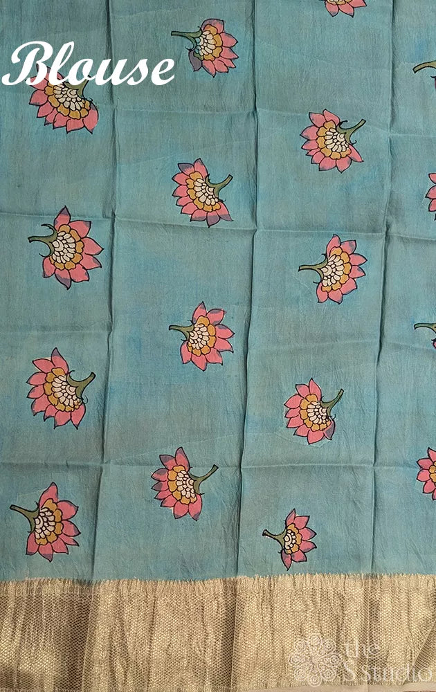 Pink pen kalamkari kanchi silk saree with zari border