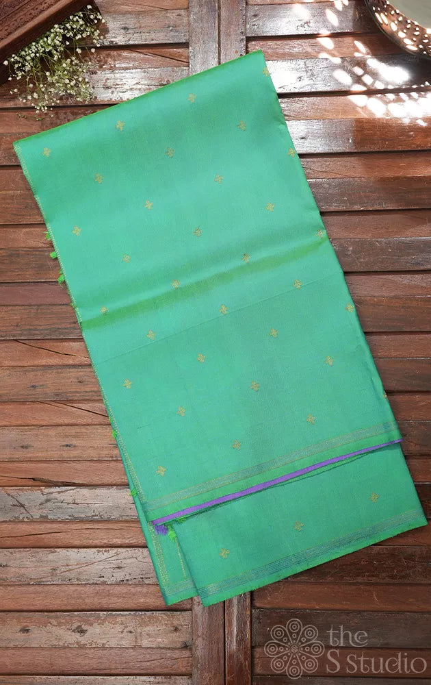 Lavendar print and sea green reversible kanchi silk saree