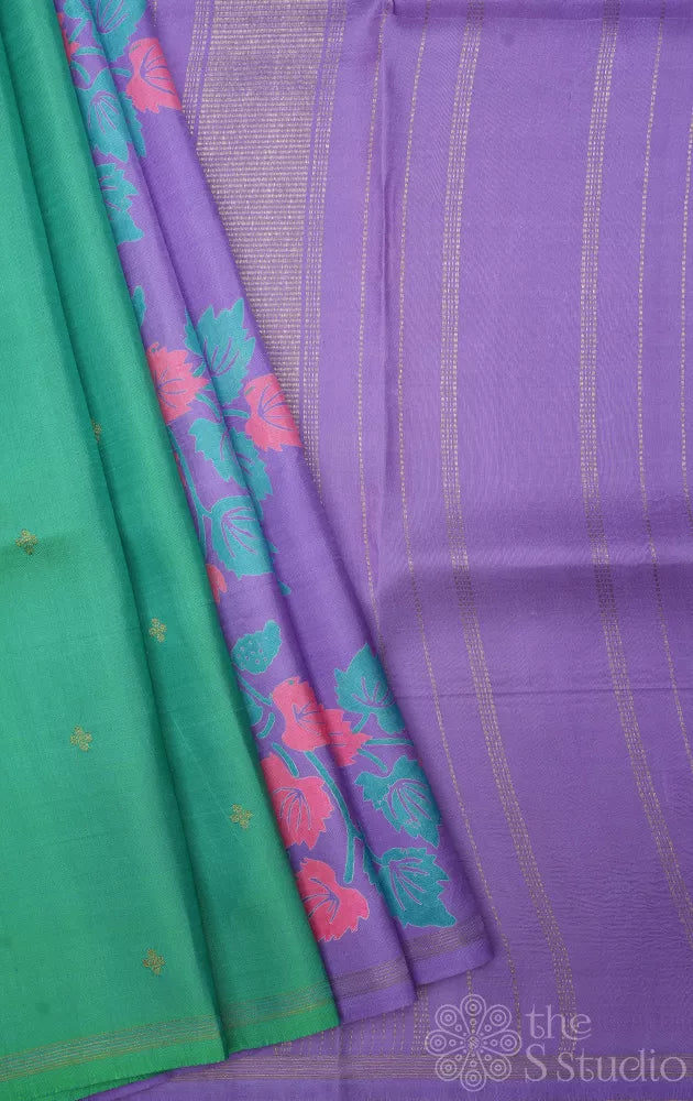 Lavendar print and sea green reversible kanchi silk saree