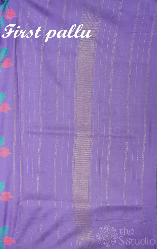 Lavendar print and sea green reversible kanchi silk saree