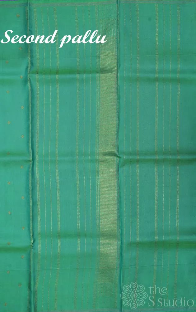 Lavendar print and sea green reversible kanchi silk saree