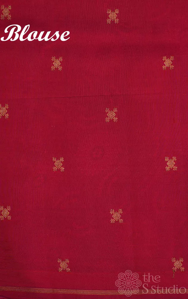 Grey printed kanchi silk saree with red pallu