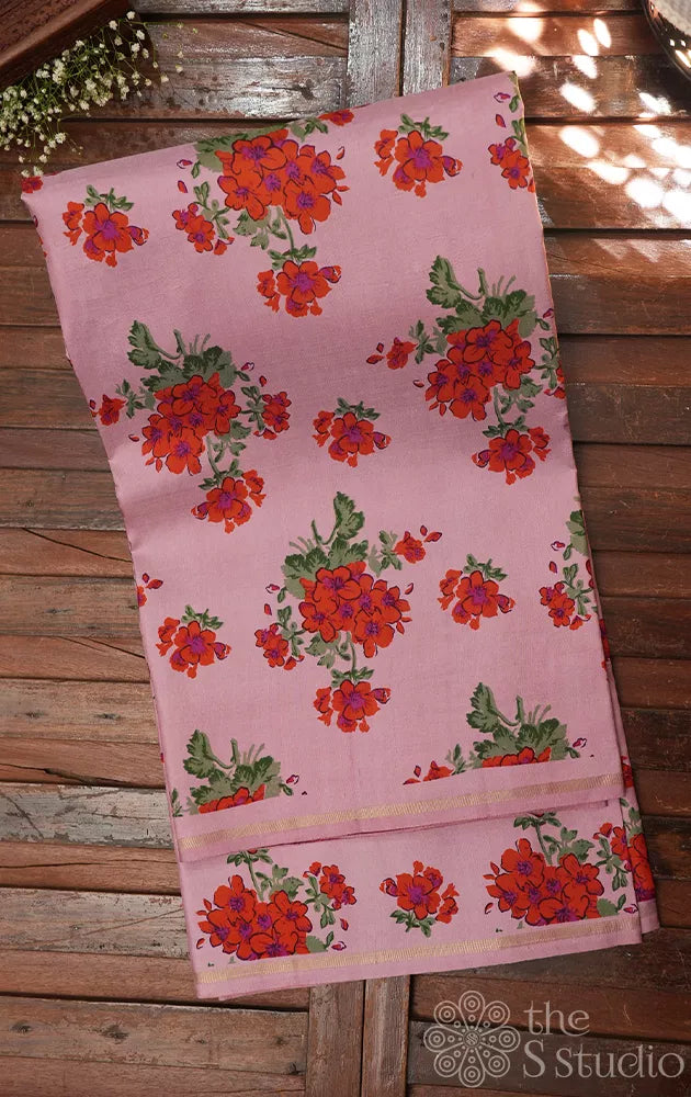 Onion pink & magenta half and half kanchi silk saree with floral prints