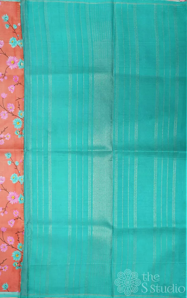 Peach kanjeevaram silk saree with floral print