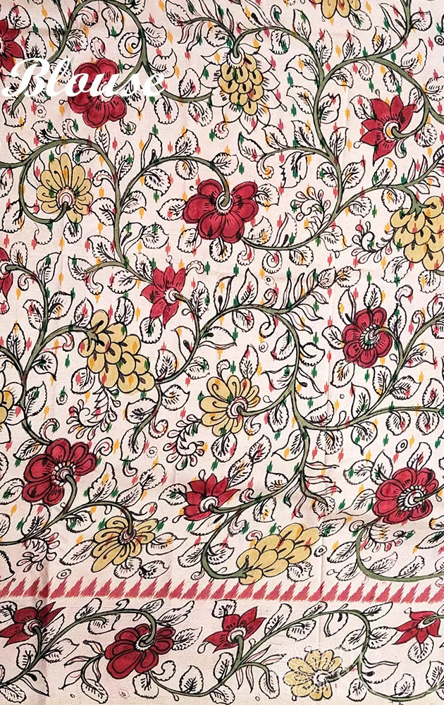 Red pochampally ikat silk saree with pen kalamkari border