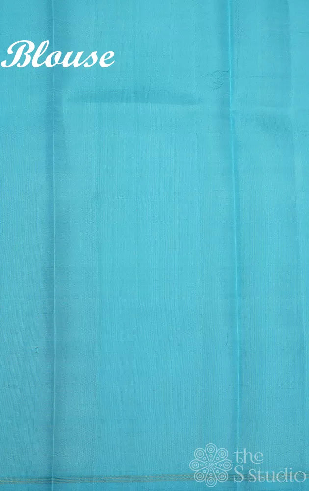 Lavender floral printed kanchipuram silk saree with contrast pallu