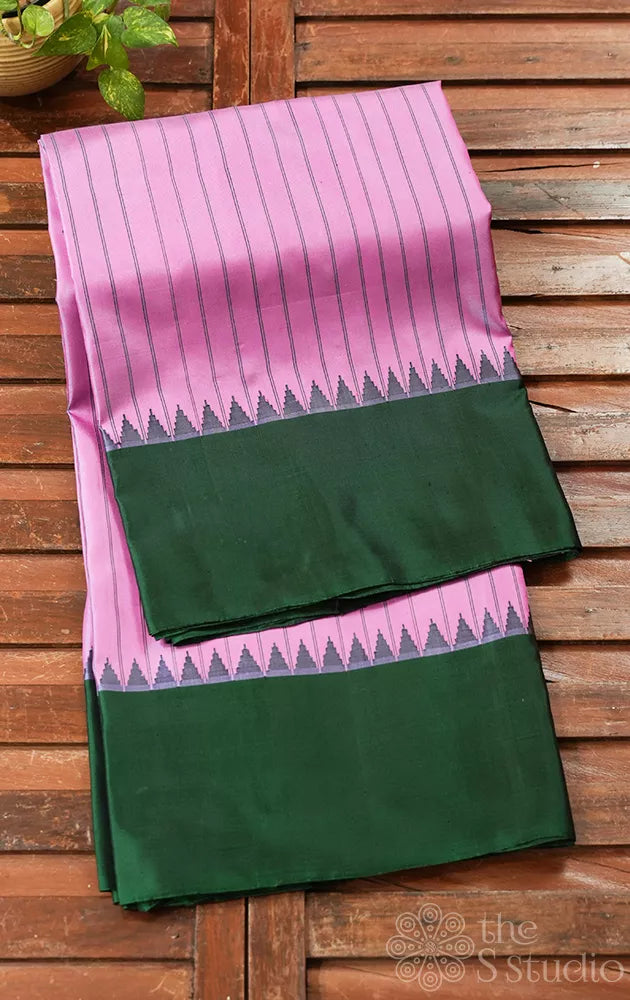 Light pink gadwal silk saree with dark green border
