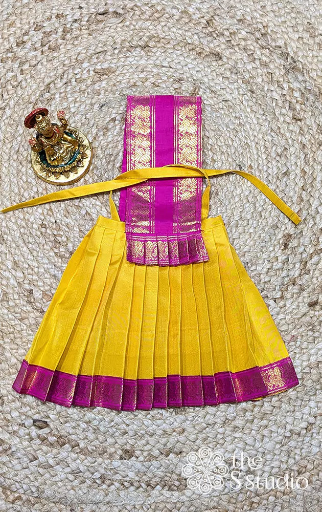 Mango yellow with ranipink rettaipet border Goddess vasthram