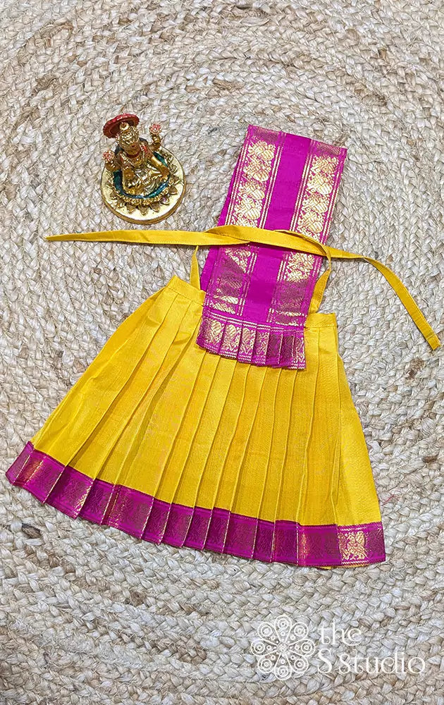 Mango yellow with ranipink rettaipet border Goddess vasthram