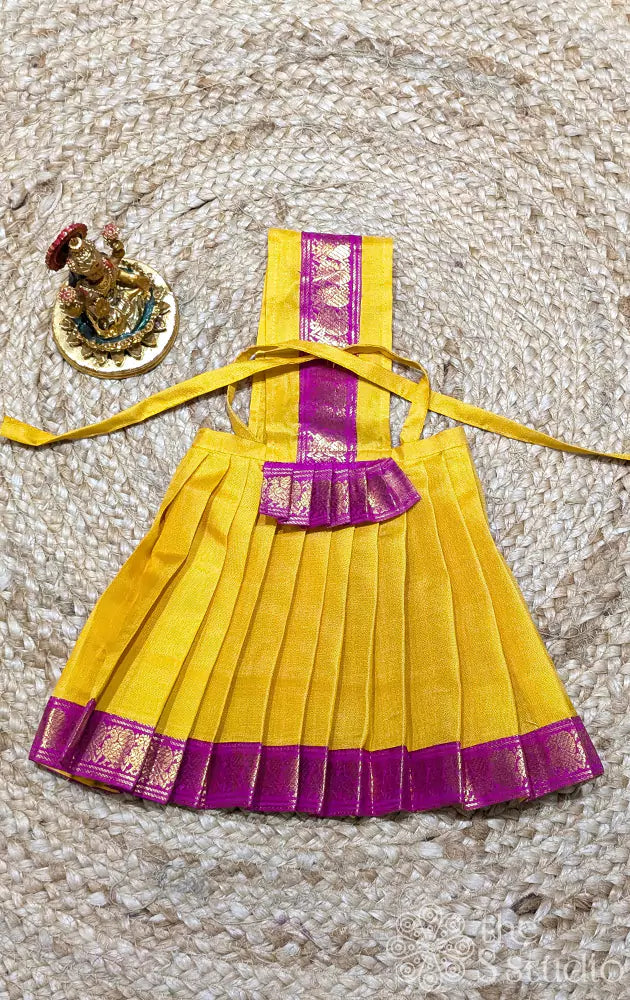 Mango yellow with ranipink single pet  border Goddess vasthram