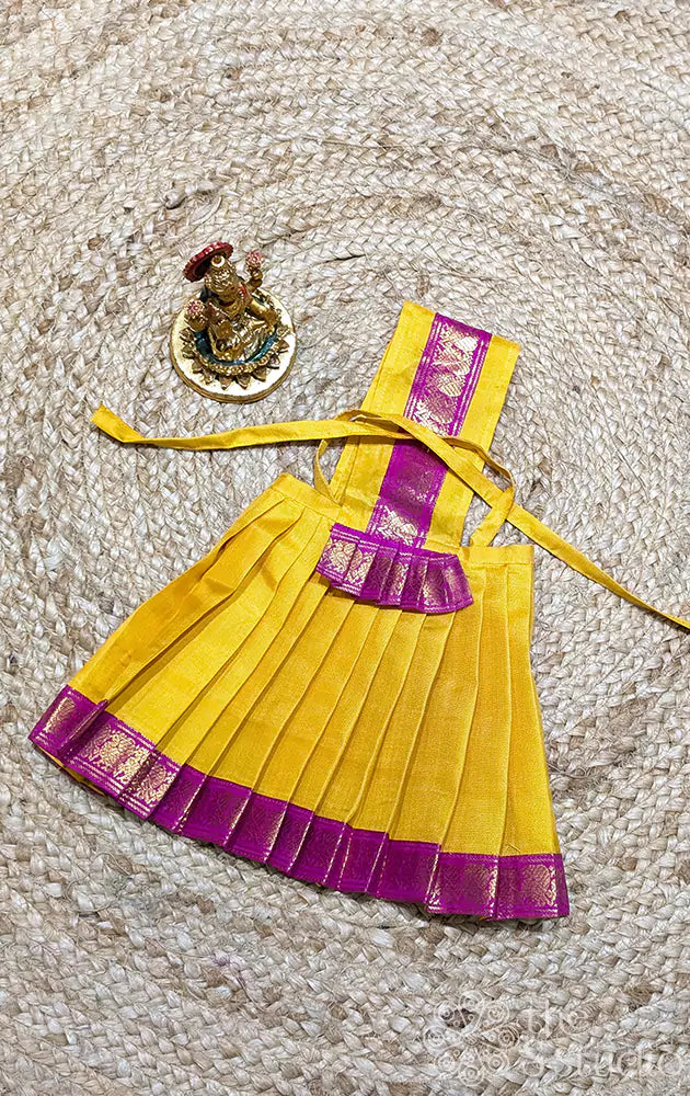 Mango yellow with ranipink single pet  border Goddess vasthram