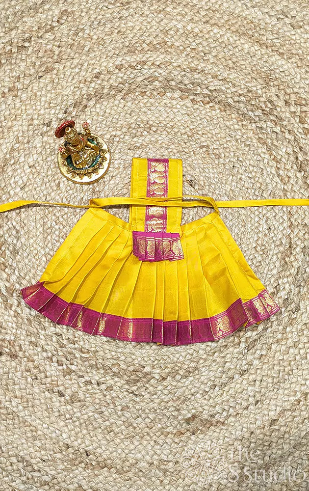 Mango yellow with rani pink border Goddess vasthram