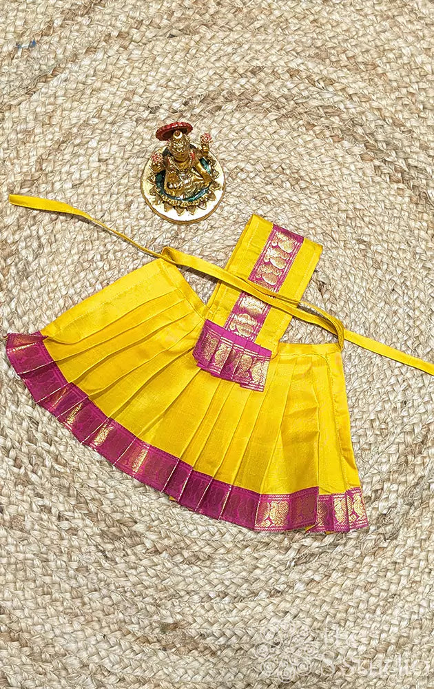 Mango yellow with rani pink border Goddess vasthram