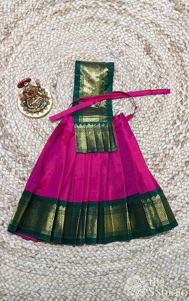 Rani pink with green big border Goddess vasthram