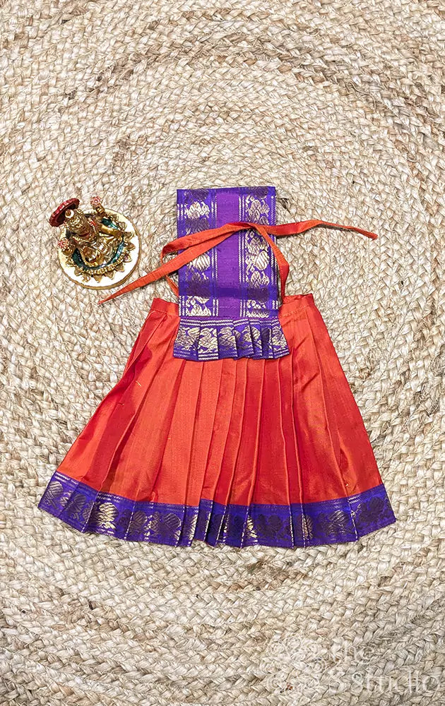 Orange with purple rettaipet border Goddess vasthram