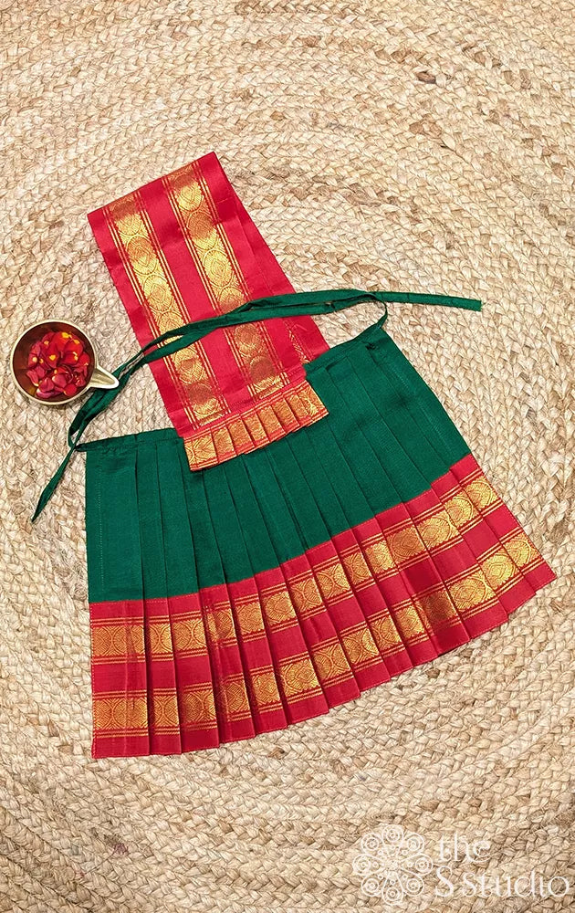 Green with red rettaipet coin butta border 10 Inch goddess vasthram