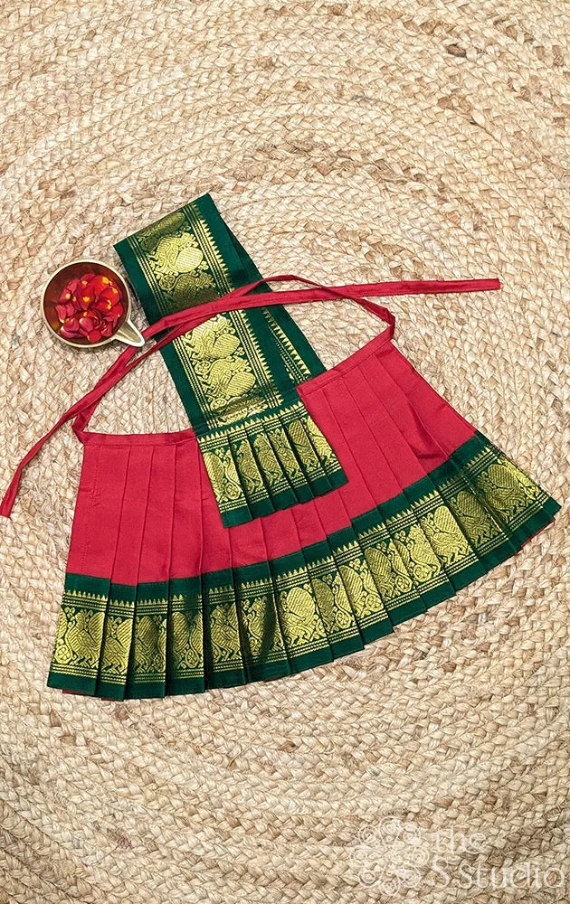 Red with green getti zari border 8 Inch goddess vasthram