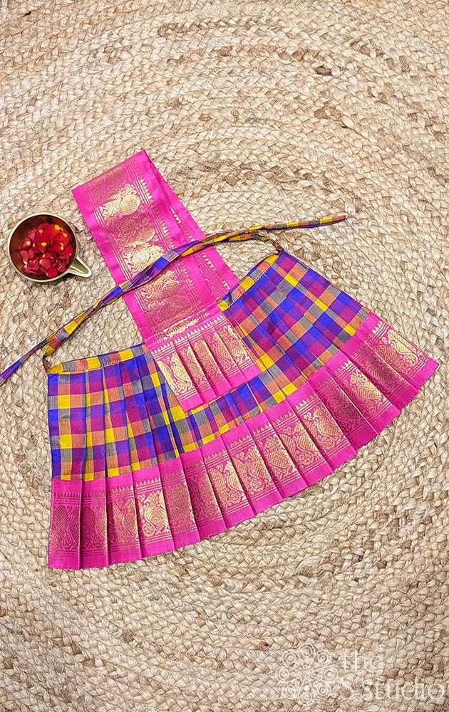 Multicolour checks with pink getti border goddess vasthram