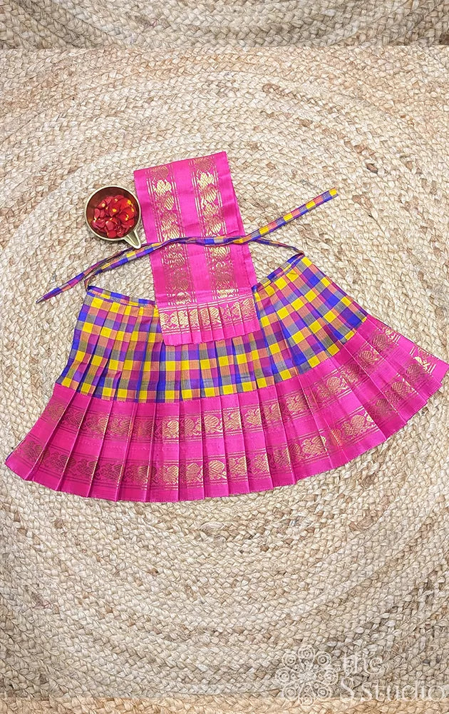 Multicolour checks with pink rettaipet  border goddess vasthram