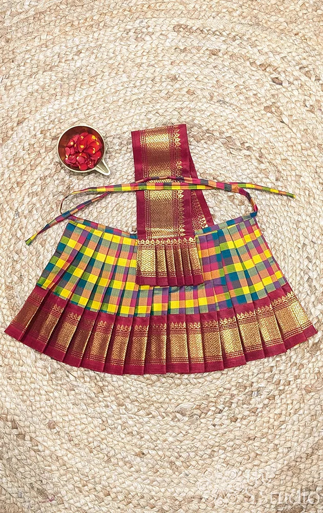 Multicolour checks with maroon getti border goddess vasthram