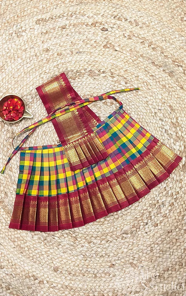 Multicolour checks with maroon getti border goddess vasthram