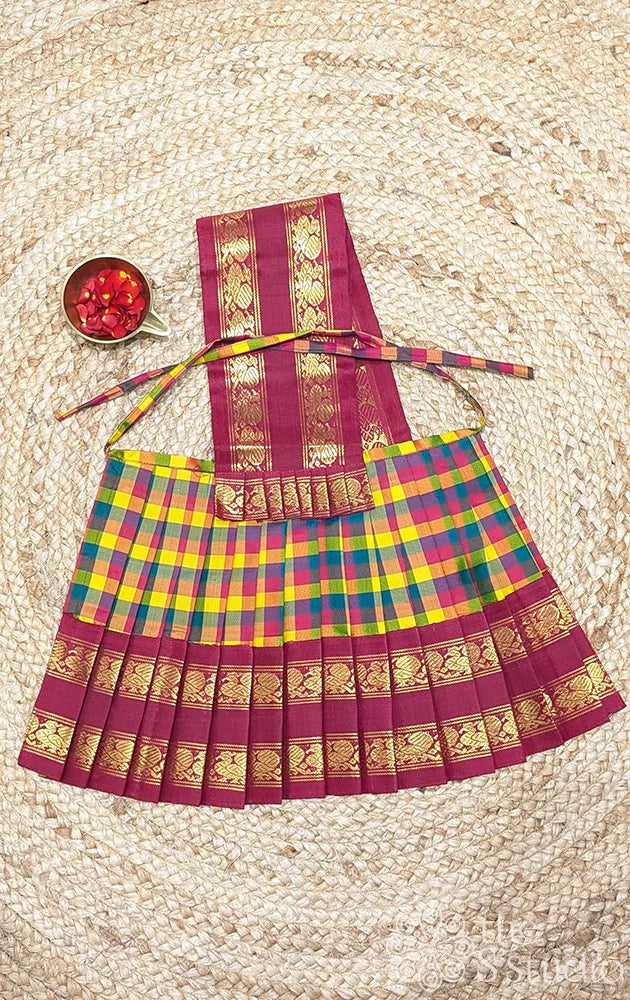 Multicolour checks with maroon rettaipet border goddess vasthram