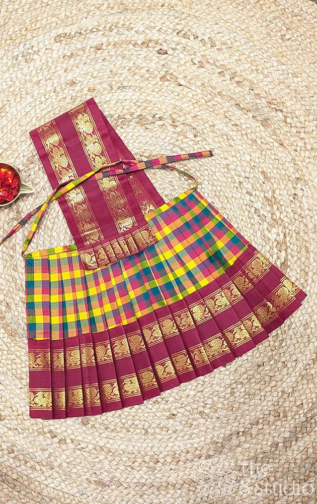 Multicolour checks with maroon rettaipet border goddess vasthram