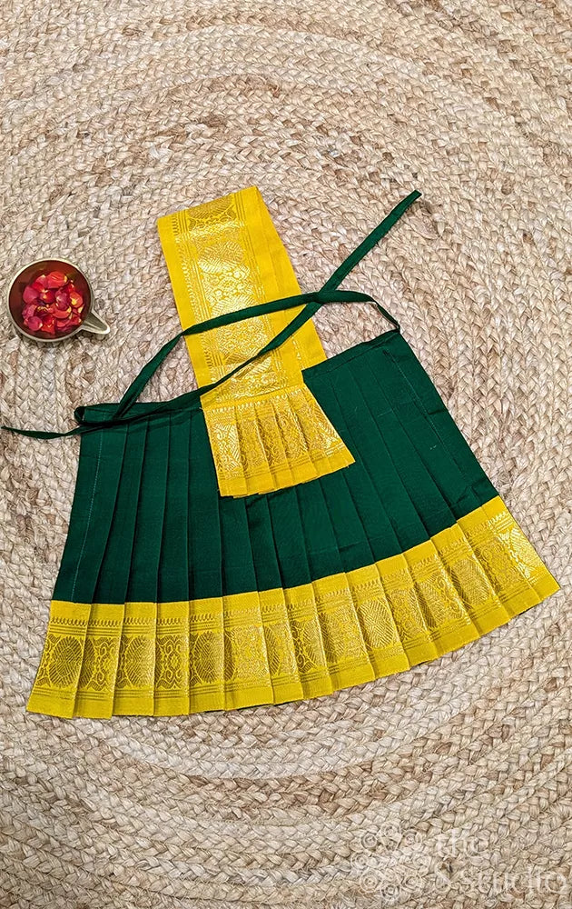 Green with yellow getti border 10 Inch goddess vasthram