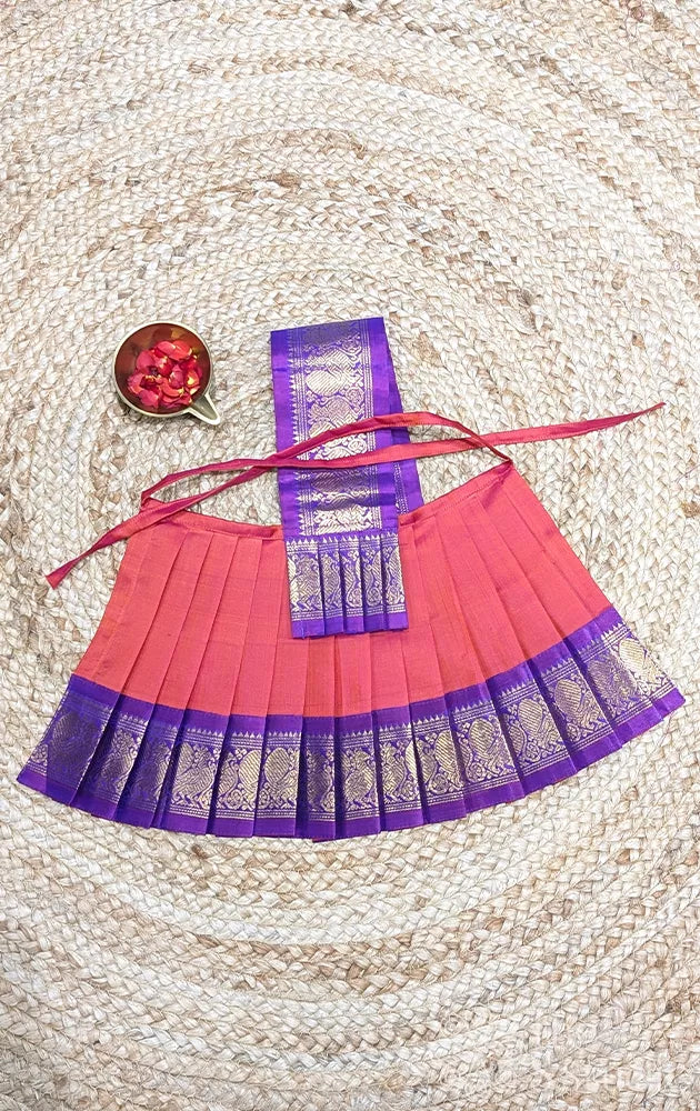 Peach with purple getti border 8 Inch goddess vasthram