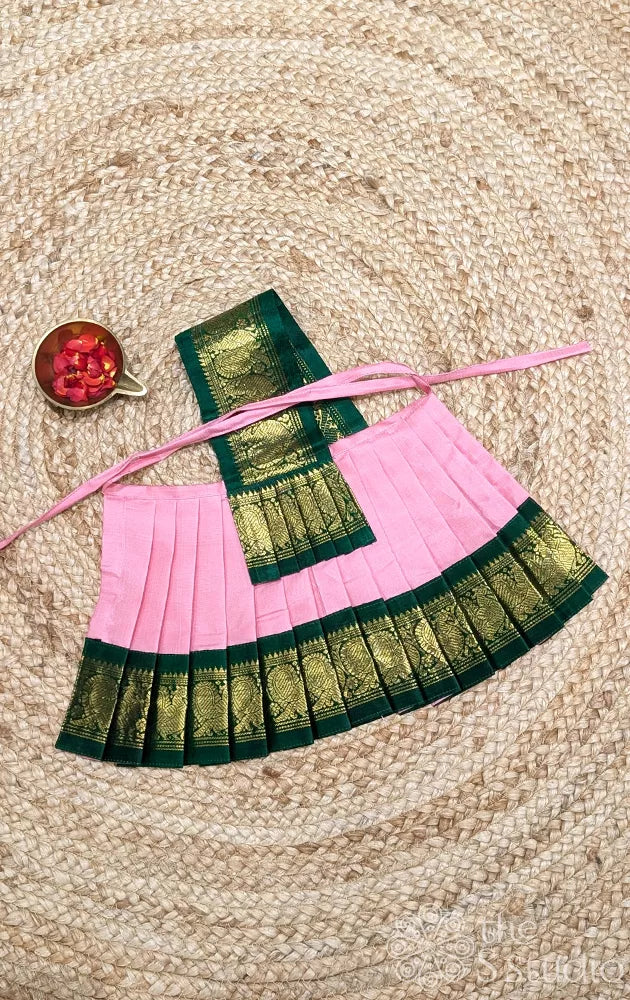 Lotus pink with green getti border 8 Inch goddess vasthram