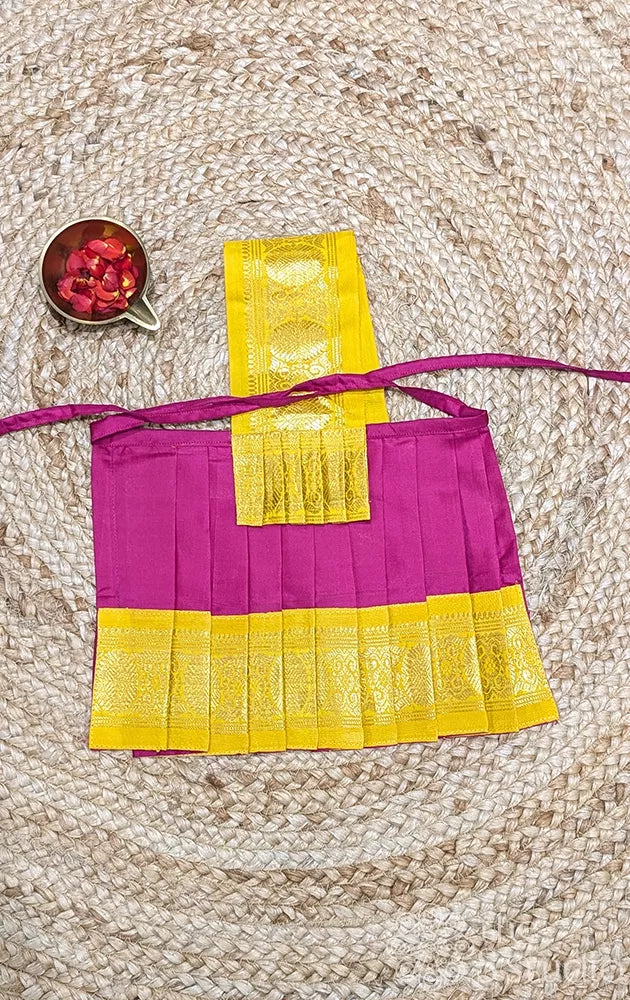 Magenta with yellow getti border 8 Inch goddess vasthram
