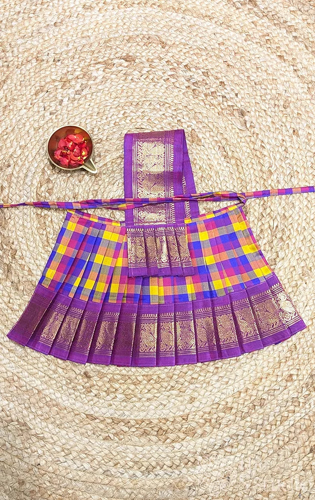 Multicolour checks with purple getti border 8 Inch goddess vasthram
