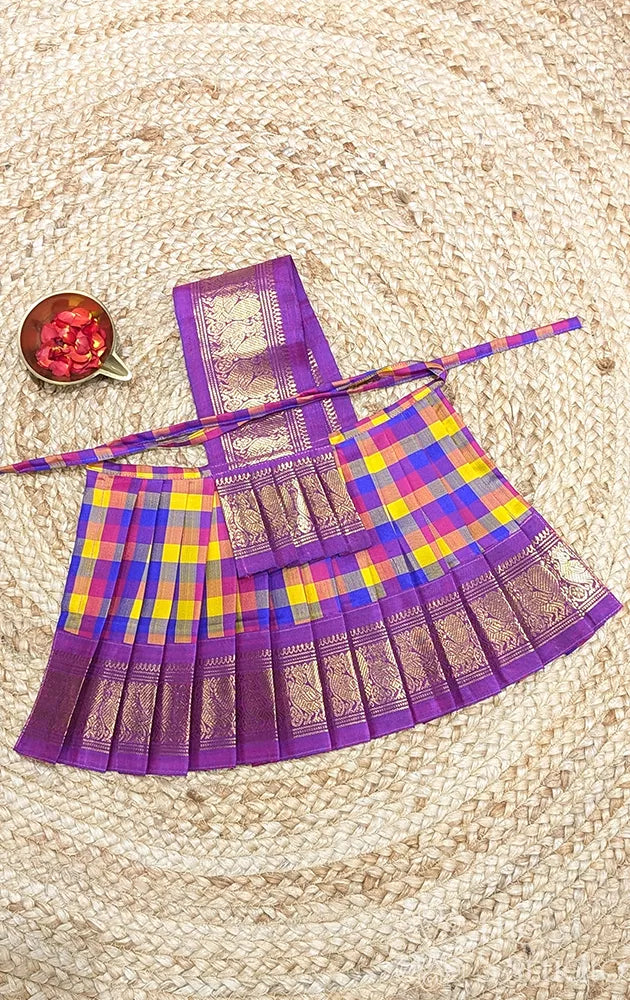 Multicolour checks with purple getti border 8 Inch goddess vasthram