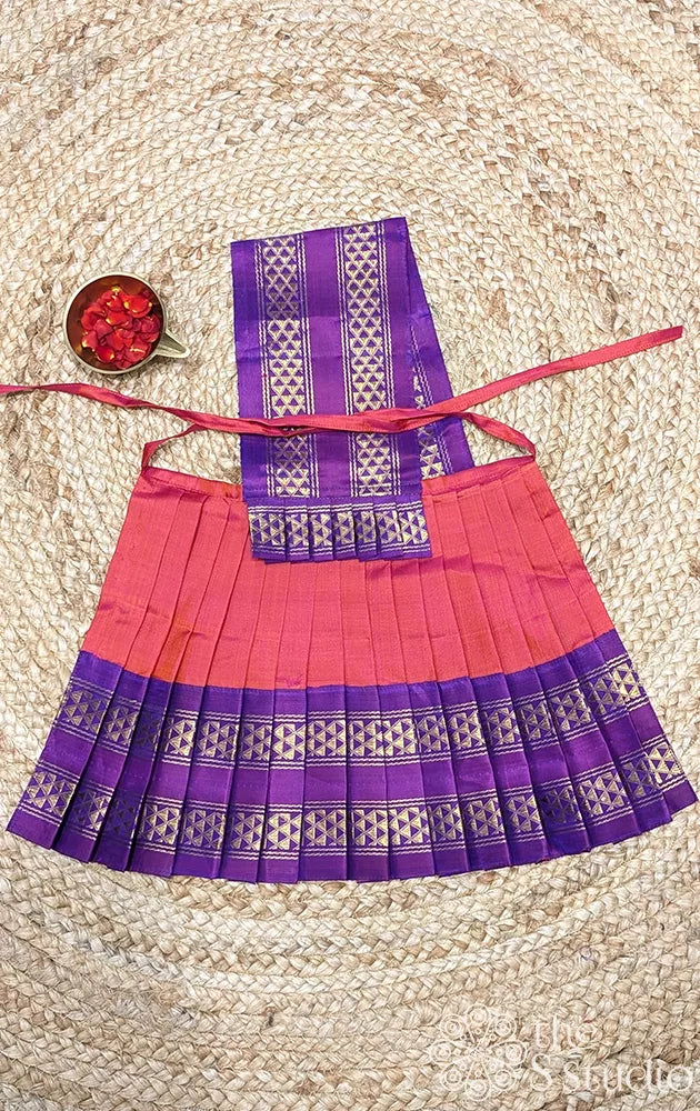 Peach with purple rettaipet border 10 Inch goddess vasthram