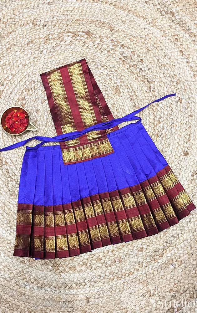 MS Blue with maroon rettaipet border 10 Inch goddess vasthram